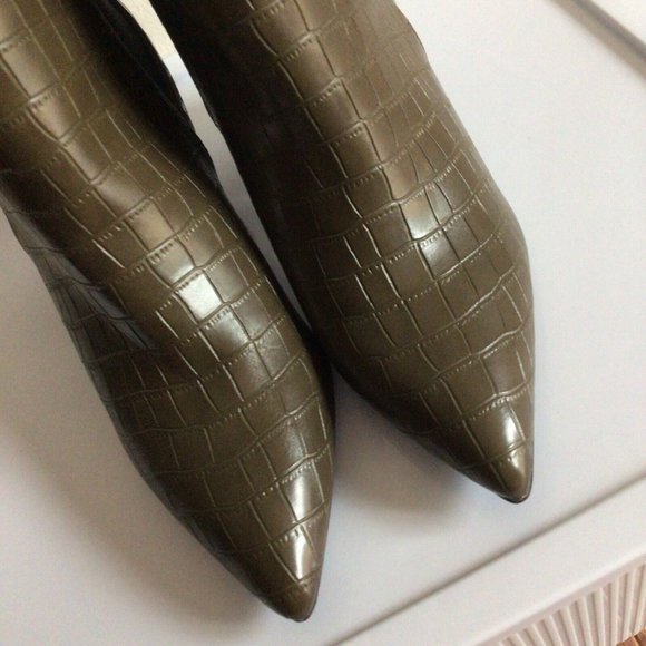 Lulu's Olive Croc-Embossed Ankle Boots - Picture 5 of 10